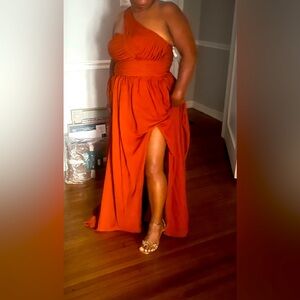Formal gown. Burnt orange, one shoulder, size 12